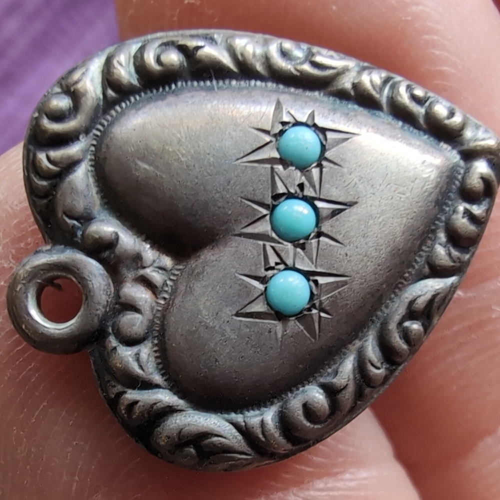 Antique Sterling Silver Puffed heart charm